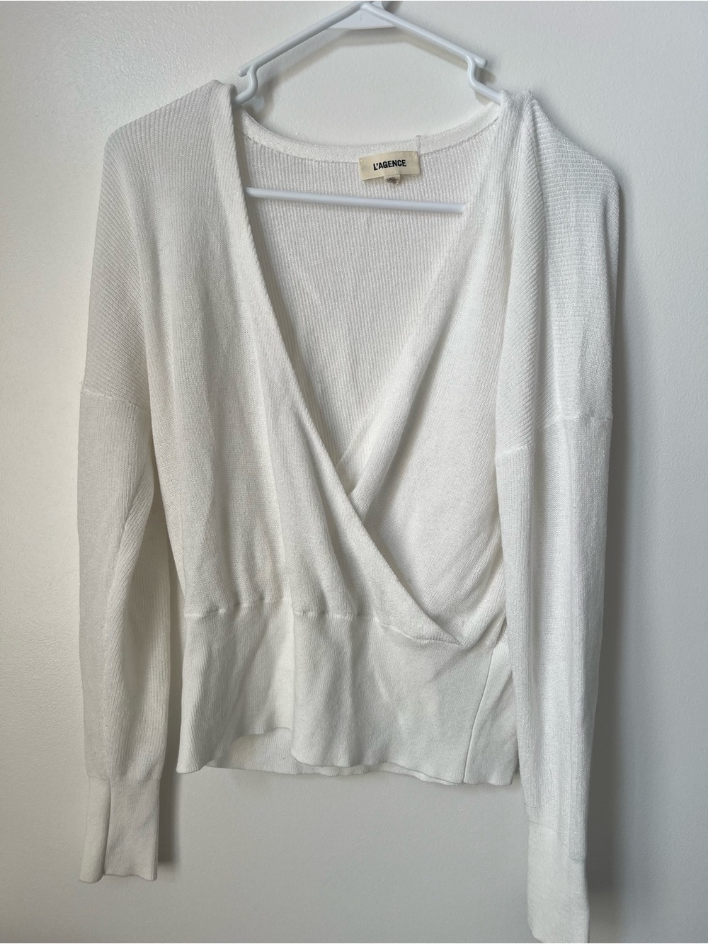 L’Agence Blair Crossover Wrap White Long Sleeve Sweater Size Medium